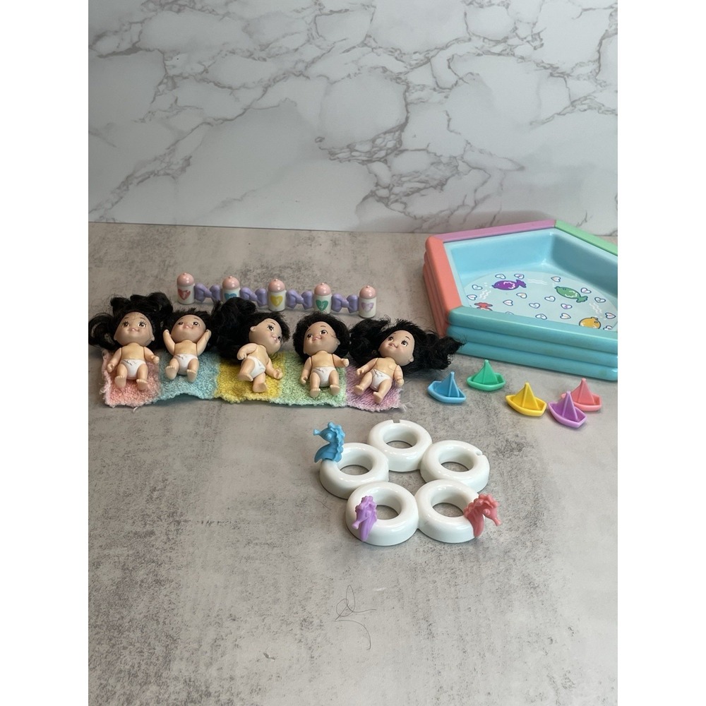 Vtg Tyco Quints Set With Pool Floats Towel And Bottles